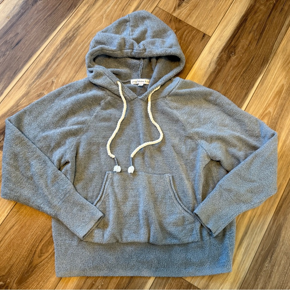 Young Fabulous & Broke slate blue cozy Hoodie with Cream Drawstrings